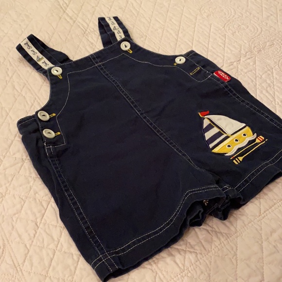 {VTG} Ahoy Set Sail Embroidered Sailboat Shortalls 100% Cotton Navy Blue (16M) - Picture 5 of 14